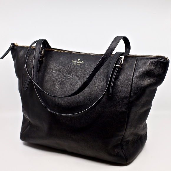 KATE SPADE~emma maya lane~LARGE BLACK LEATHER SHOULDER BAG - Picture 3 of 6